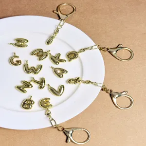 Gold Plated 3D Bubble Letter Keychain Alphabet Pendant Metal Bag Charm Accessories