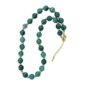Fashion green acrylic bead necklace with gold metal spacer beads, elegant clavicle chain for women.
