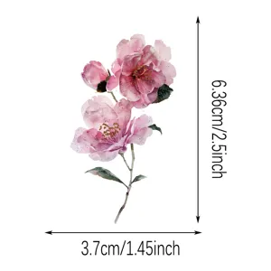 Pink watercolor floral PET sticker for vintage DIY journal and phone case decoration detail.