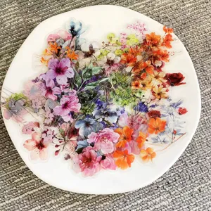 Close-up detail of vintage watercolor floral PET stickers, perfect for DIY journaling and crafts.