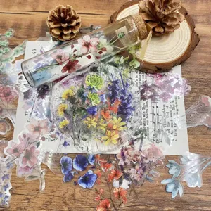 Vintage floral PET stickers for journaling, scrapbooking, DIY crafts, phone case decoration.