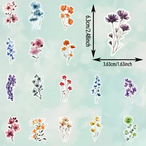 Vintage ink watercolor flower PET stickers for journaling, DIY phone cases and mugs decor.