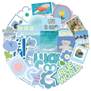 Pack d'autocollants estétiques bleus vinyle étanche jolis stickers pour coque téléphone