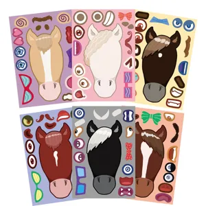 Set di adesivi con viso di cavallo DIY, simpatici adesivi puzzle di animali per bambini.