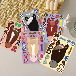 Bambini fai da te adesivi cambio viso cavallo, fogli divertenti sticker puzzle per bambini.