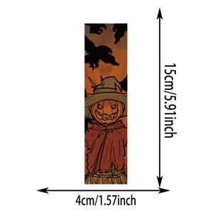 Halloween Papier Lesezeichen mit Kürbis Vogelscheuche und Krähe Illustration, Größe 15x4cm.