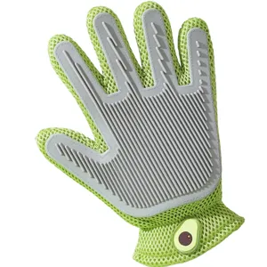 Pet grooming glove for cats and dogs, breathable silicone deshedding brush and pet massage tool.