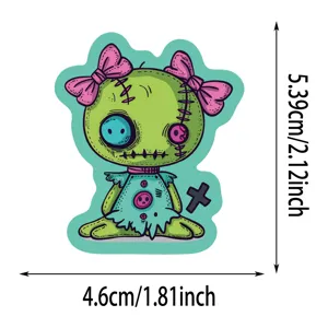 Pegatina impermeable de muneca voodoo de carton verde gotico, calcomania divertida DIY para telefono.