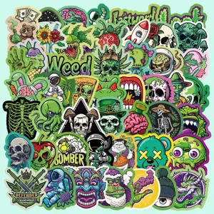 50 piezas pegatinas de graffiti de dibujos animados verdes góticos para funda de teléfono DIY