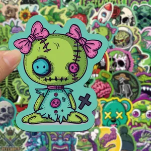 Adhesivo de grafiti de dibujos animados verde gótico extravagante para funda y taza