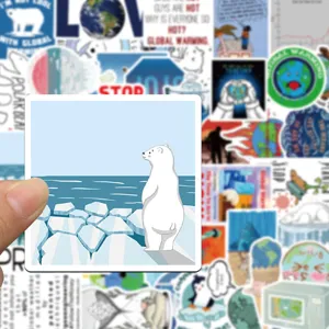 Vista detallada de un adhesivo de oso polar cambio climático para botellas y fundas de móvil.