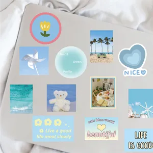 Autocollants esthétiques bleus lot de stickers imperméables pour étui de téléphone