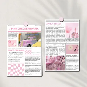 Pink aesthetic wall decor cards set, ins style pink checkerboard postcards for room interior design.