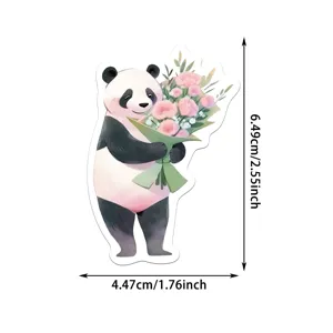 Simpatico adesivo panda con fiori, decalcomania di cancelleria impermeabile per valigia.