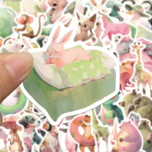 Carini adesivi con coniglio addormentato e animali di cartoni animati per diario pc