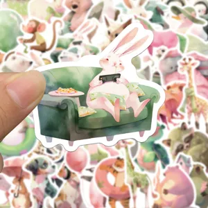 Simpatici adesivi impermeabili per diario con animali, dettaglio di coniglio gamer.