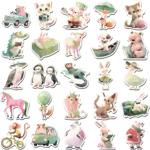 50 pz simpatici adesivi di animali rosa verde impermeabili per diario valigia bagaglio