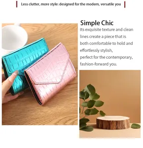 Stylish holographic crocodile pattern women wallet compact card holder cute pink and blue purse