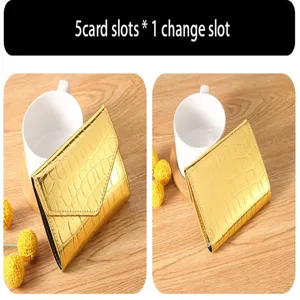 Gold metallic crocodile pattern women wallet card holder with multi slots compact design.