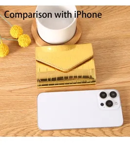 Gold metallic crocodile pattern mini wallet compact card holder purse for women daily use