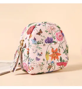 Mini zaino portamonete con stampa floreale graziosa borsa in pelle per chiavi e trucchi