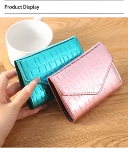 Laser metallic crocodile pattern women wallet card holder, elegant fashion detail view.