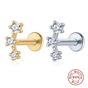 Orecchini a Bottone in Argento Sterling 925 con Filetto Interno e Zirconia Gioielli da Piercing per Uomo Donna Unisex