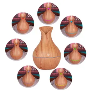 Humidificateur diffuseur d'arôme en forme de vase en bois avec sept lumières LED