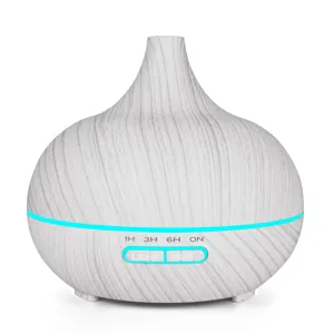 Onion shaped 400ml essential oil diffuser with light wood grain finish and RGB LED light