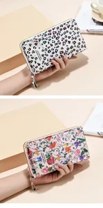 Dames lange portemonnee telefoontas bloemen luipaardprint casual chique design details