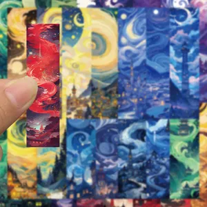 Detail view of starry night art bookmark showcasing delicate colors and fine illustrated design.