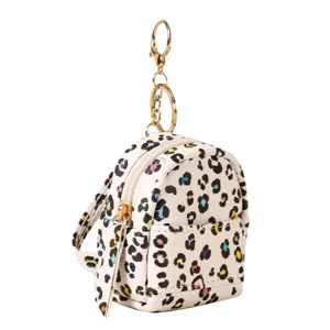 Mini zaino portachiavi simpatico borsellino motivo leopardato colorato ciondolo borsa
