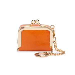 Mini PU leather kiss lock coin purse keychain vintage jewelry box for rings and earrings
