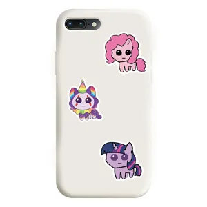 Cute cartoon meme character phone case with funny creature and pony stickers, protective cover.