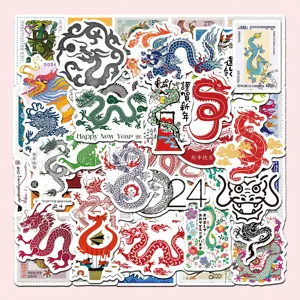 53Pcs Retro Dragon Year Stickers Waterproof Cartoon Vinyl Decal for Phone Case Skateboard