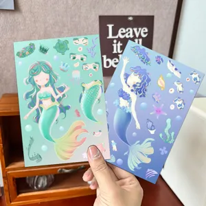 Mermaid sticker detail showing colorful cute cartoon designs, perfect for journals and crafts.