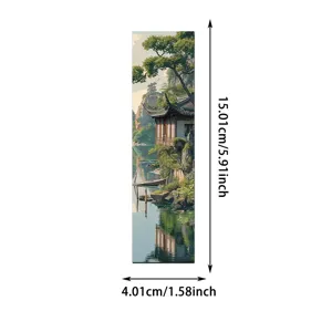 Exquisite Chinese landscape painting bookmark with traditional pavilion design, ideal book marker.