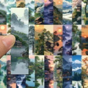 Scenic Chinese landscape bookmarks set with 30 pieces featuring traditional mountain and water art