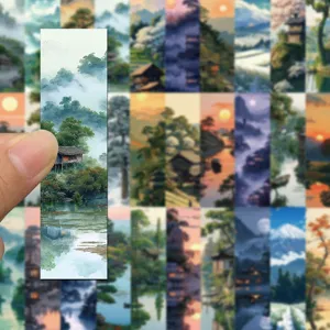 Watercolor landscape bookmarks set, beautiful art bookmark for reading lovers and book decoration.