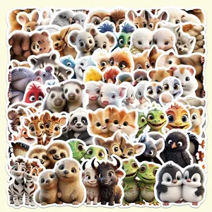 Cute cartoon animal stickers, waterproof PVC sticker pack for journal, luggage, laptop decoration.