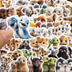 Cute cartoon animal couple stickers set, waterproof vinyl decal for journal luggage laptop decor