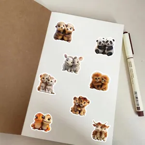 Cute cartoon animal stickers pack, 55pcs 3D cute animal pairs decals for journaling stationery.