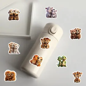 Cute cartoon animal stickers detail view, showing various pairs of cute animals for DIY journal decoration.