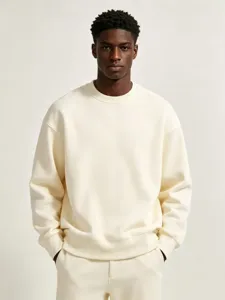 Men's Thickened Polar Fleece Crewneck Sweatshirt Solid Color Loose Long Sleeve Pullover Autumn Winter Casual Top