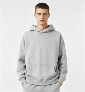 Sweat à capuche gris en molleton pour homme, pull chaud style urbain coupe ample.