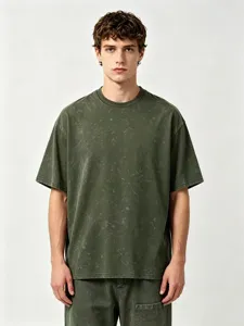 Men vintage acid wash short sleeve t-shirt loose drop shoulder casual basic tee top