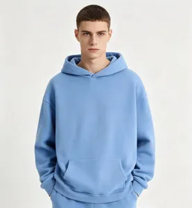 Sweat à capuche bleu clair en molleton pour homme hiver chaud confortable streetwear