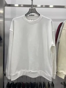 Solid white crewneck sweatshirt heavy fabric casual long sleeve autumn winter top streetwear