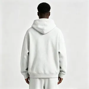 Men heavyweight grey hoodie casual loose streetwear solid color hooded sweatshirt outerwear