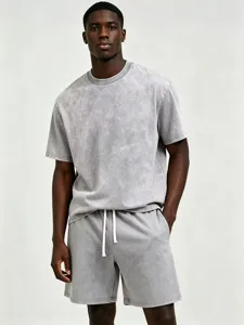 Men Women Vintage Washed Cotton T-Shirt And Casual Shorts Loose Summer Basic Solid Color Apparel Top Bottom